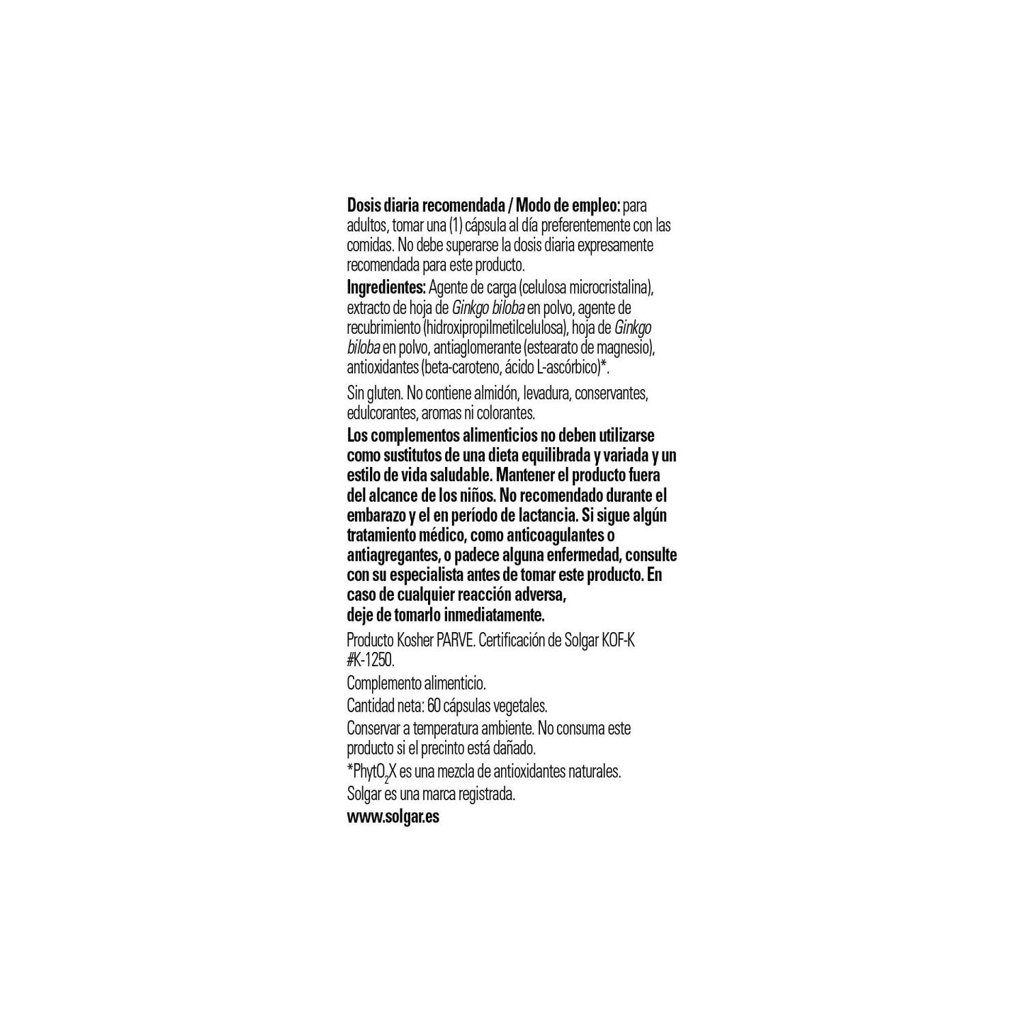 Solgar Ginkgo Biloba Extracto de Hoja 60vcaps