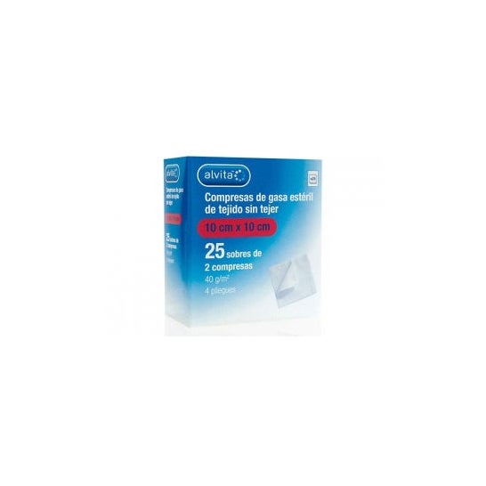 Alvita Compresas gasa Esteril Tejido Sin Tejer 10 cm X 10 cm 25 sobres