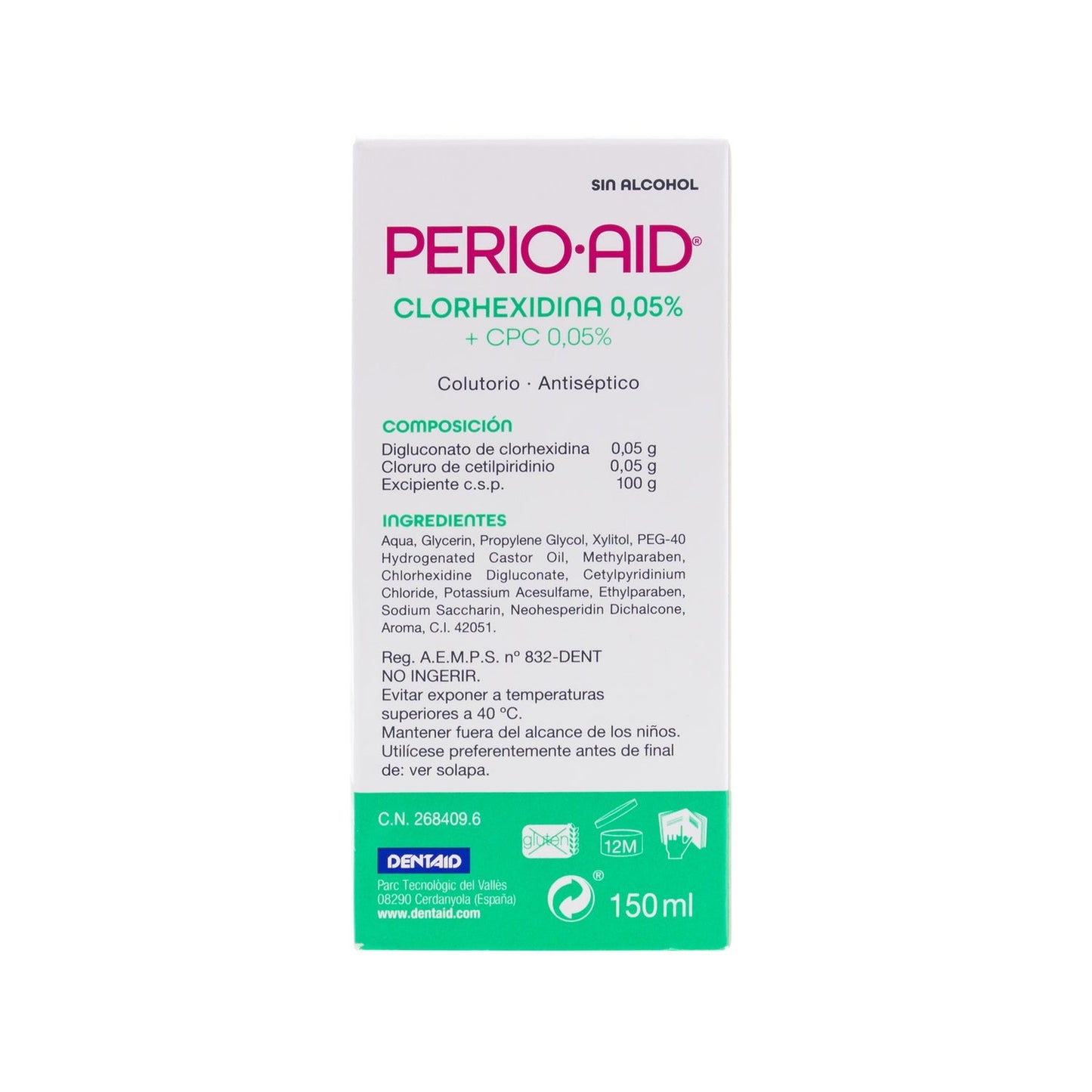 Perio·Aid Clorhexidina 0,05% + CPC 0,05% Colutorio Sin Alcohol 150ml