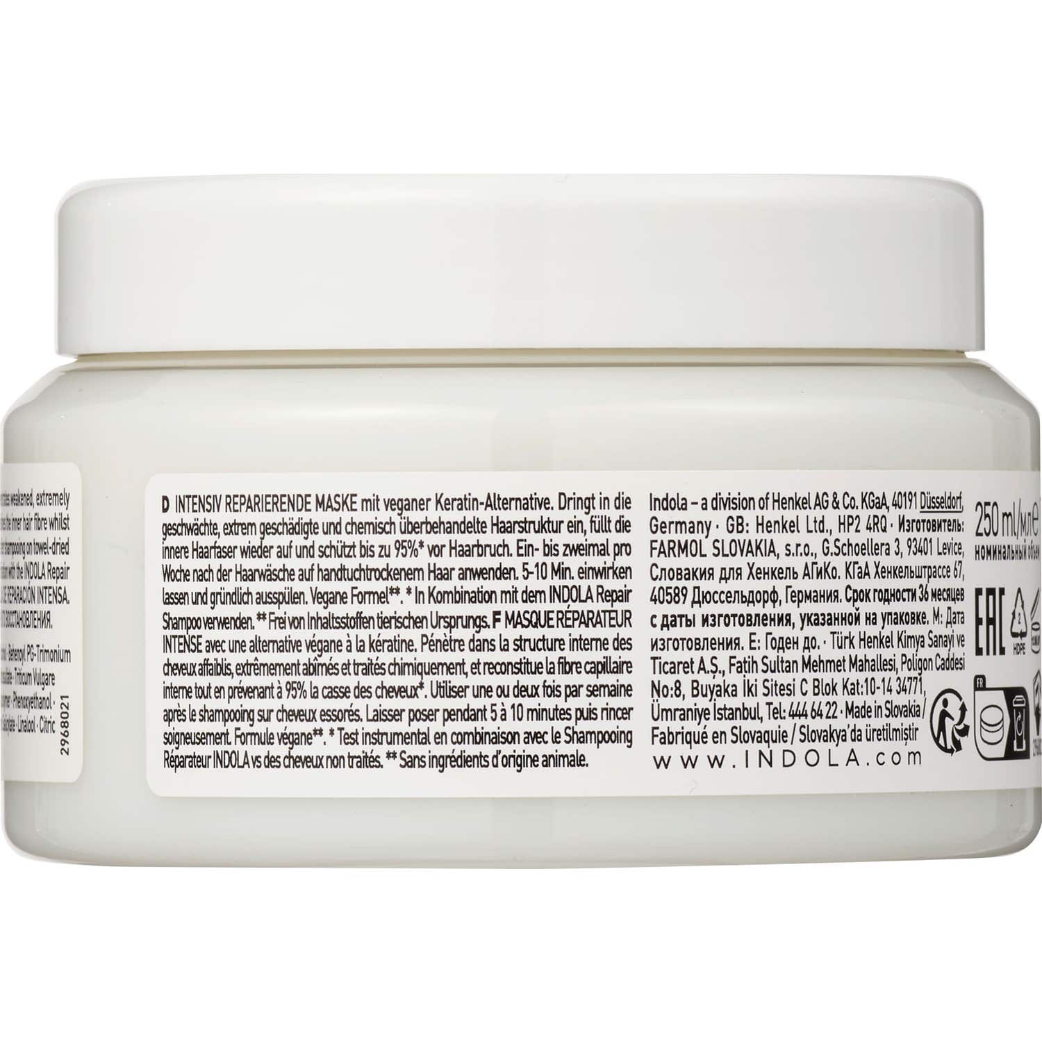 Indola Mascarilla reparación intensa para cabello dañado 250ml