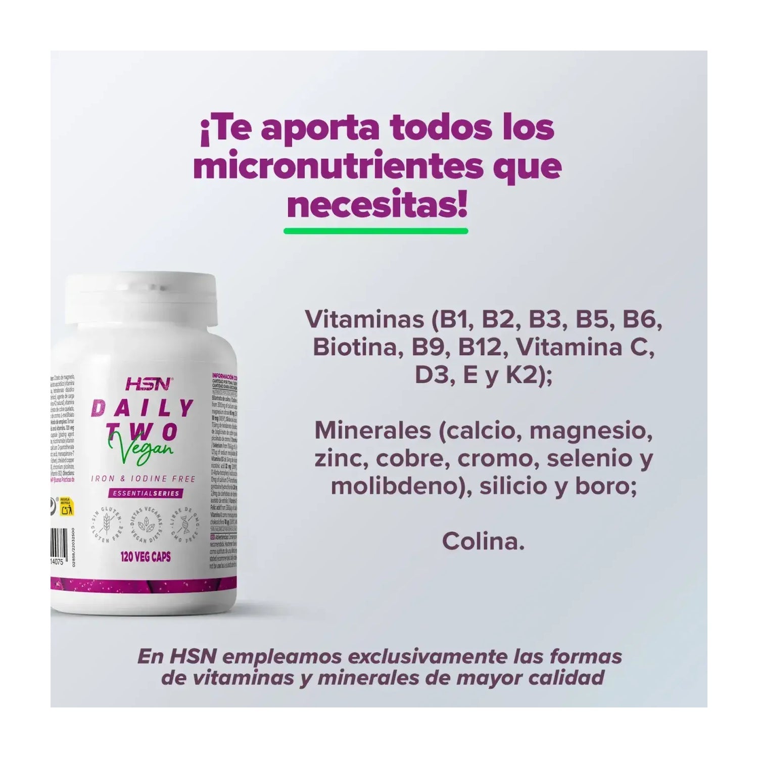 HSN Daily Two Multivitamínico Sin Hierro Ni Yodo 120vcaps
