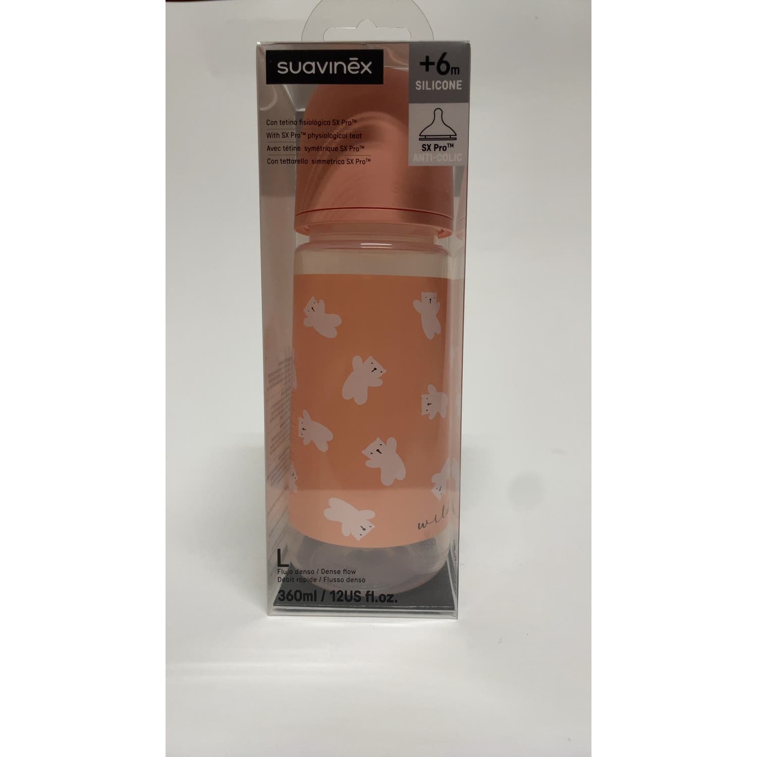Suavinex Biberón Prints Fisiológico Sx Pro Silicona Denso +6M 360ml 1ud