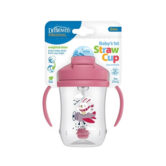 Dr Brown's Mi Primer Vaso con Pajita Conejito Rosa +6m 270ml