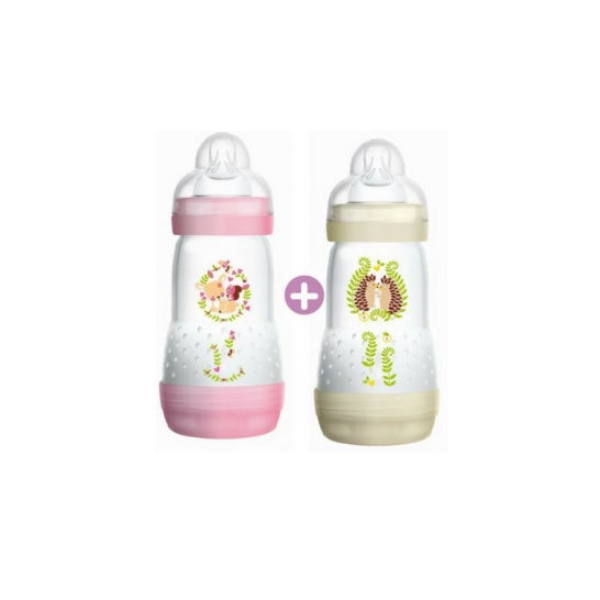 MAM Anti-Colic Bottle - 260 ml - 0 - 6 Meses - Ttine Dbit 2 - Set Of 2 - Pink And White
