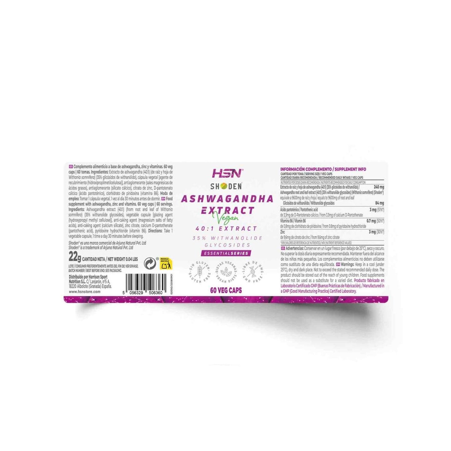 HSN Extracto de Ashwagandha Shoden® 40:1 240mg 60vcaps