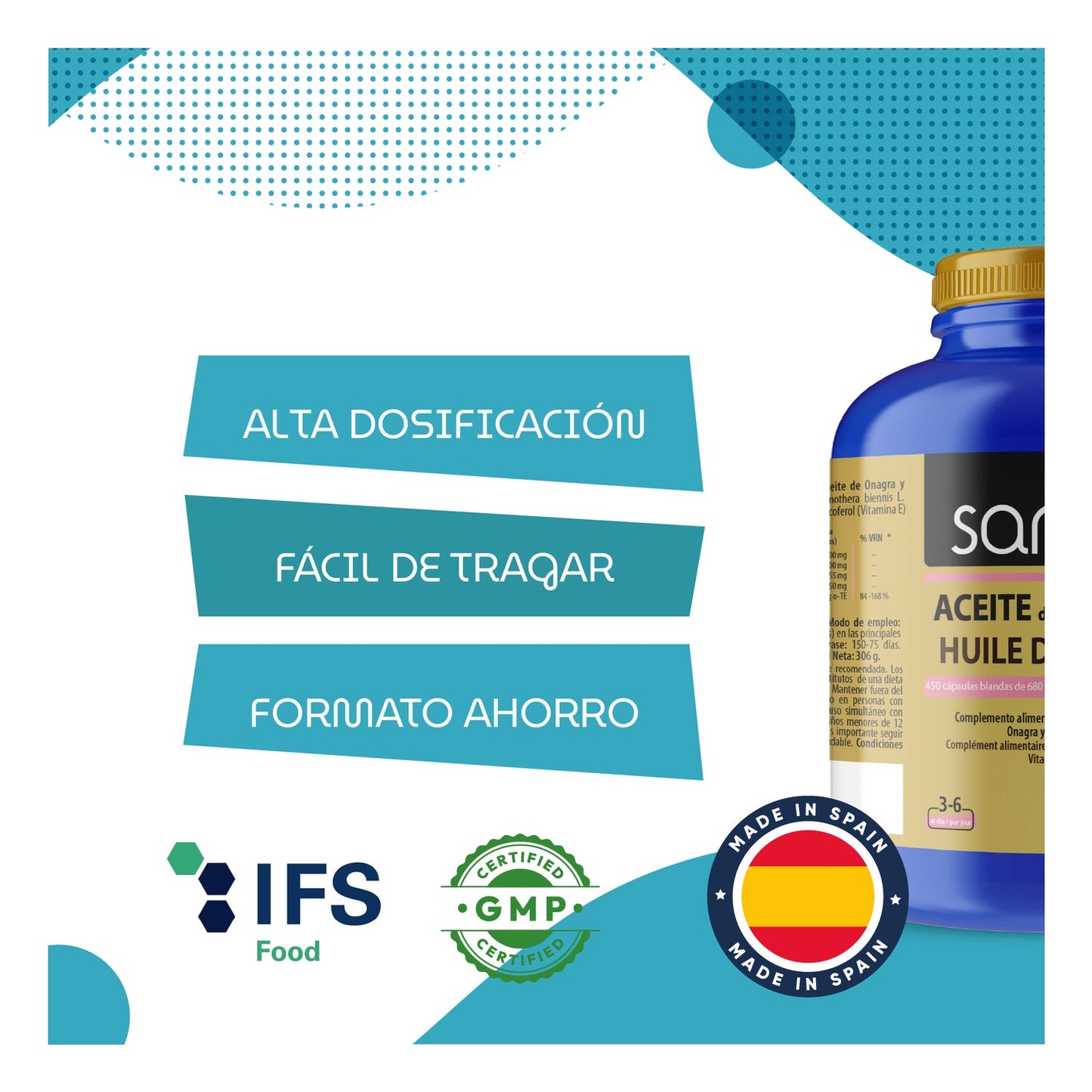 Sanon Aceite de Onagra 450 cápsulas blandas