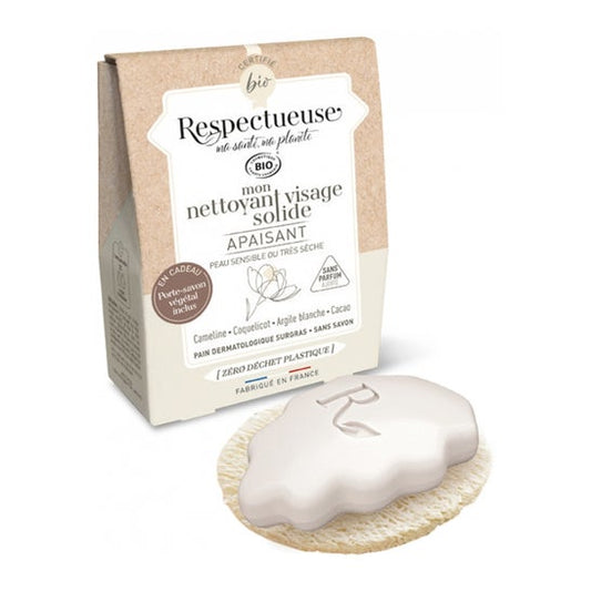 Respectueuse Kit Limpiador Facial Sólido Calmante + Porta Jabón