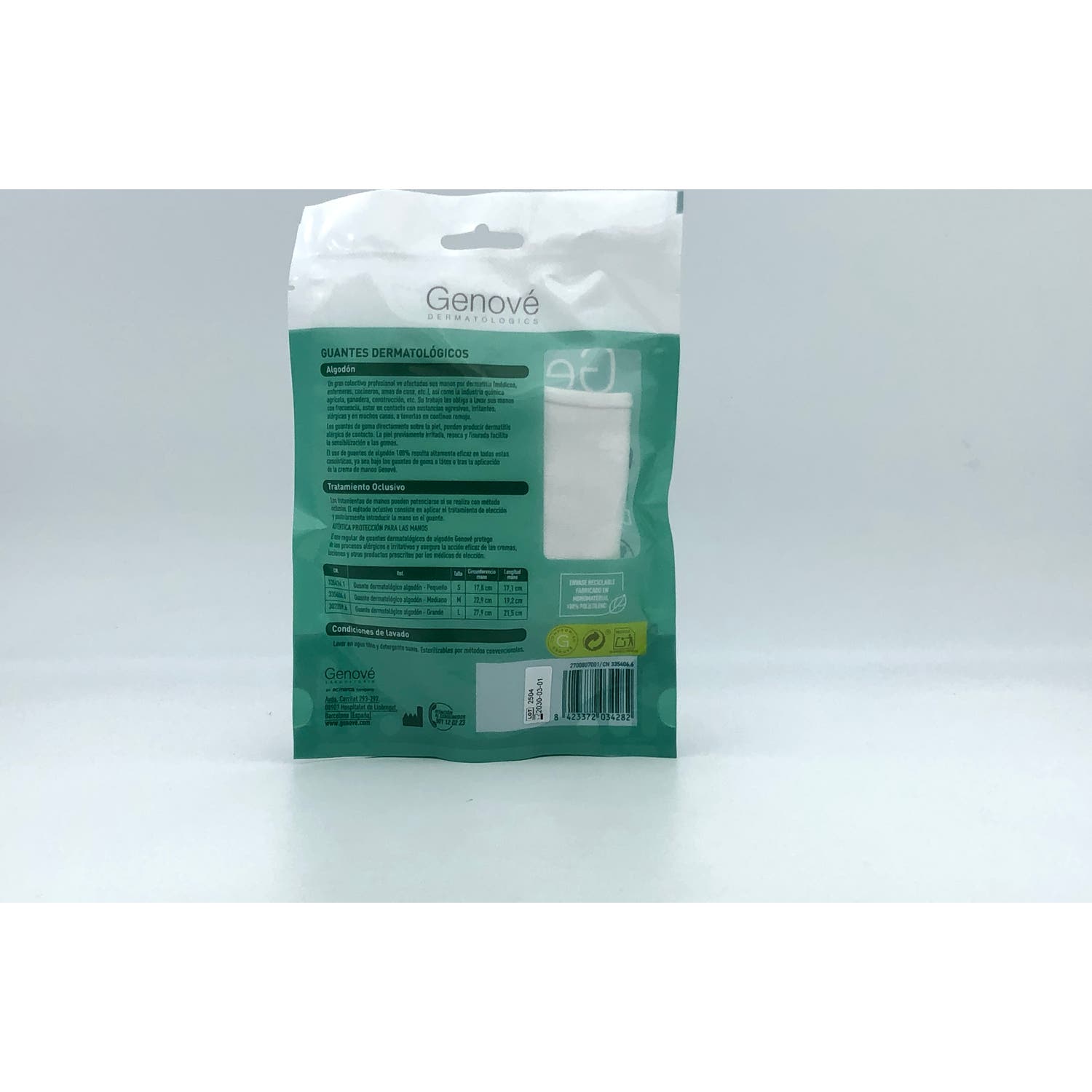 Genové guantes dermatológico algodón T-mediana 2uds