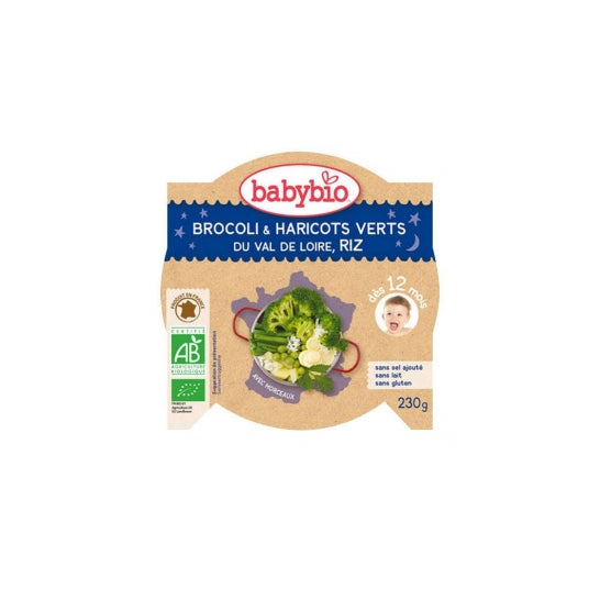 Plato de Buenas Noches Babybio Arroz Brócoli y Judías Verdes del Valle del Loira 230g