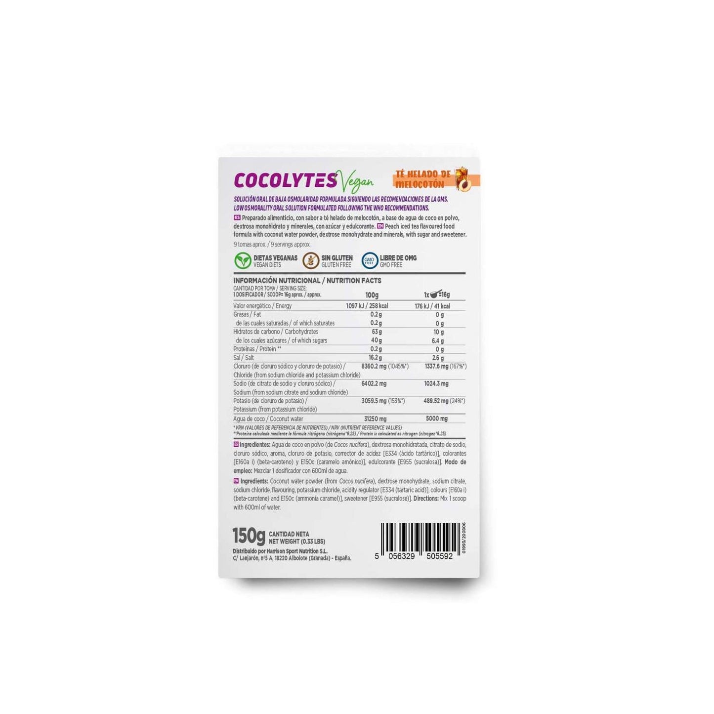 HSN ORS Cocolytes Agua de Coco + Electrolitos en Polvo Té Helado de Melocotón 150g