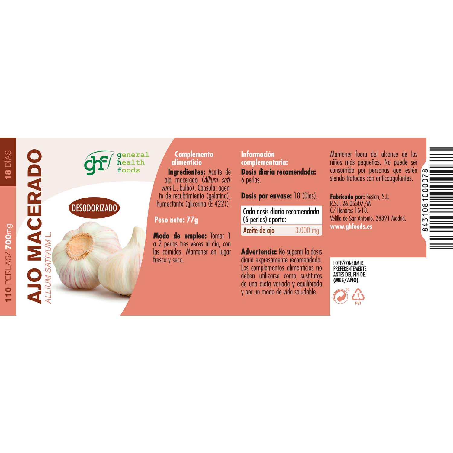 GHF ajo macerado 110 Perlas