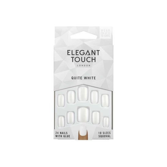 Elegant Touch Polished Colour Nails With glue Squoval Quite White 24 uds