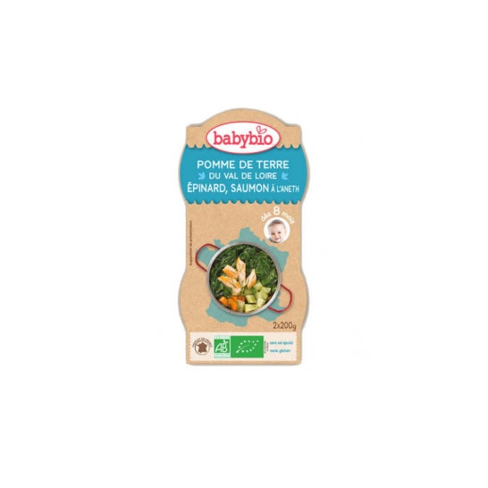 Babybio Espinaca Salmón Menu BIO 8 meses 200g lote de 2 cuencos
