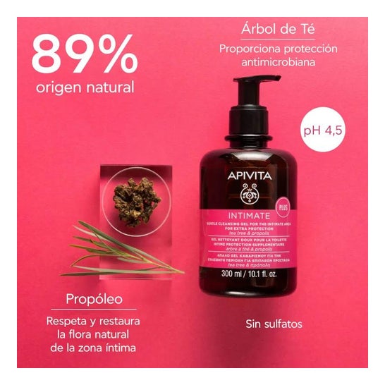 Apivita Intimate Plus gel limpiador suave íntimo árbol del té 300ml