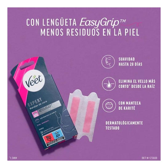 Veet Expert Bandas de Cera Depilatoria Piernas y Cuerpo Piel Normal 16uds