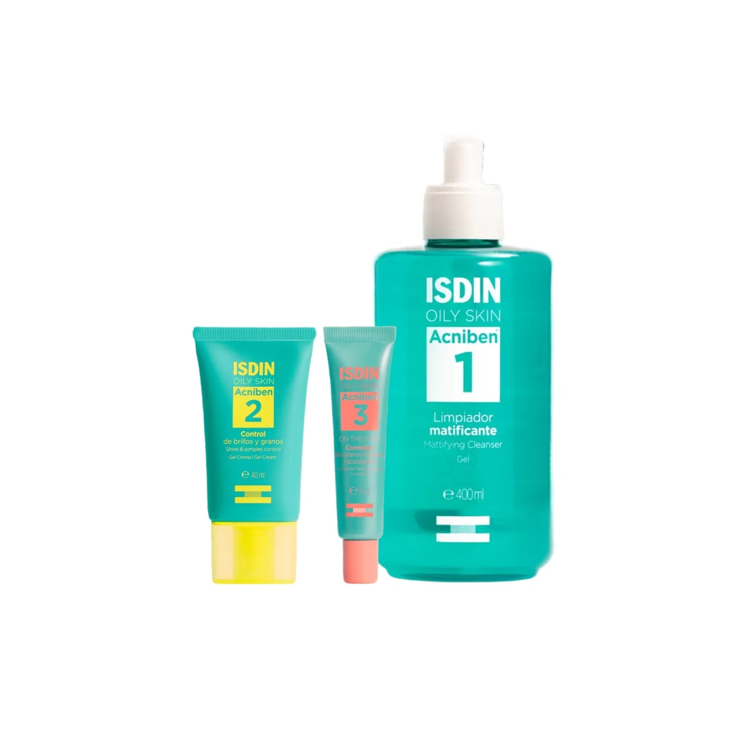 ISDIN Pack Acniben Control Brillos y Granos + On the Spot Corrector + Limpiador Matificante