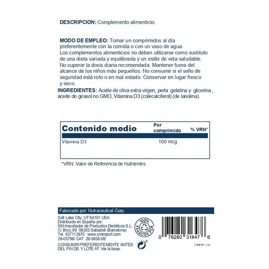 Solaray Super D3 100mg 4000ui 100 perlas