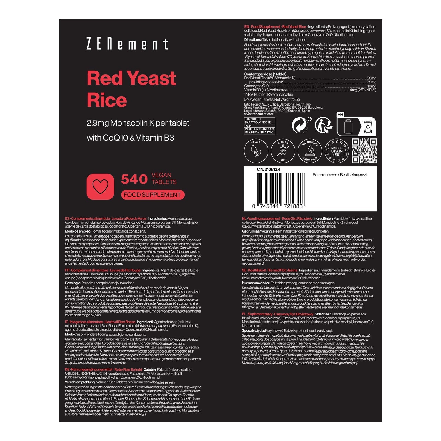 Zenement Levadura Roja Arroz 540 caps