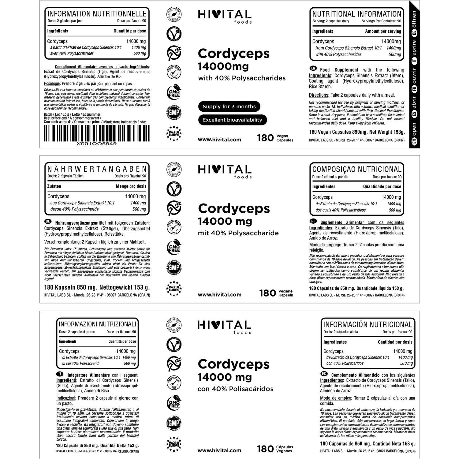 HIVITAL Cordyceps sinensis CS-4 14000 mg 180 cáps