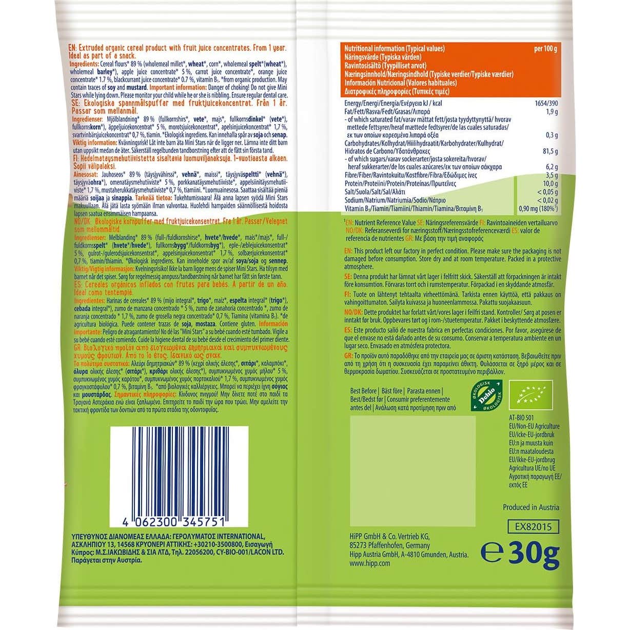 Hipp Bio Estrellitas con Frutas Snack 30 g