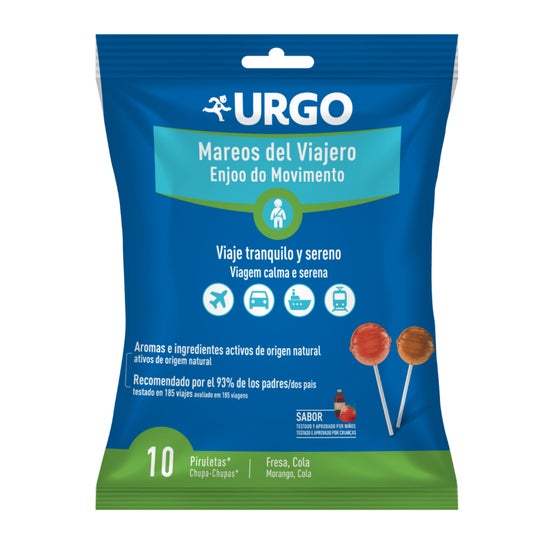 Urgo Mareos del Viajero 10 Piruletas sabor Fresa y Cola