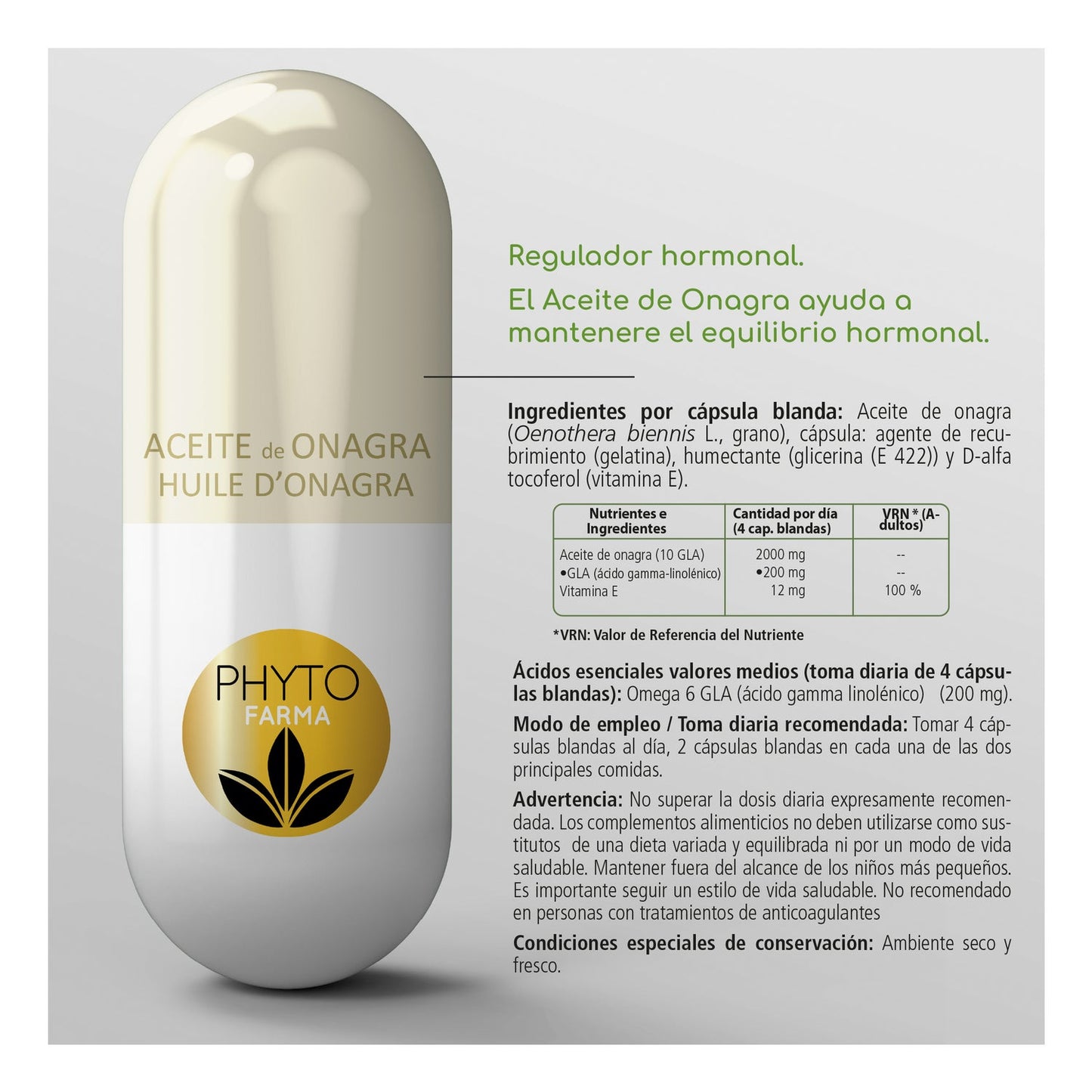 Phytofarma Aceite de Onagra 450 cápsulas blandas