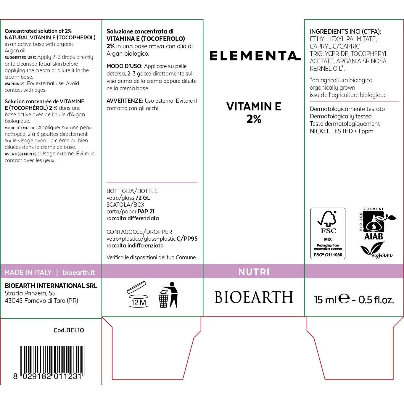 Bioearth Elemental Vitamina E 2% 15ml
