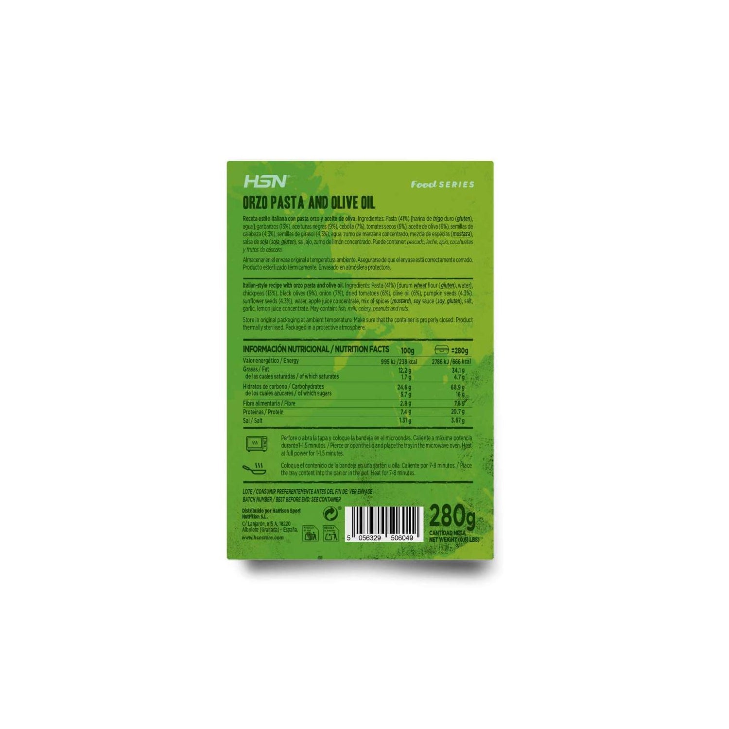 HSN Plato Preparado Estilo Veggie Pasta Orzo con Aceite de Oliva Estilo Italiano 280 g
