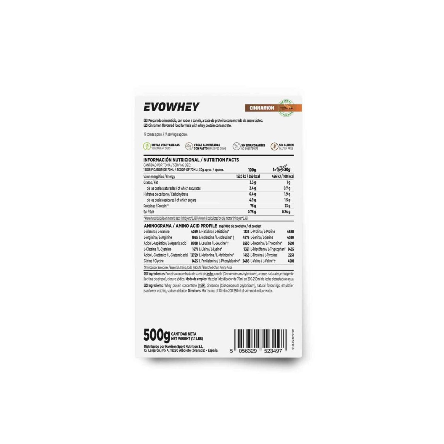 HSN Evowhey Protein Sin Edulcorantes Canela 500g