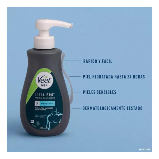Veet Men Total Pro Crema Depilatoria Piel Sensible 400ml
