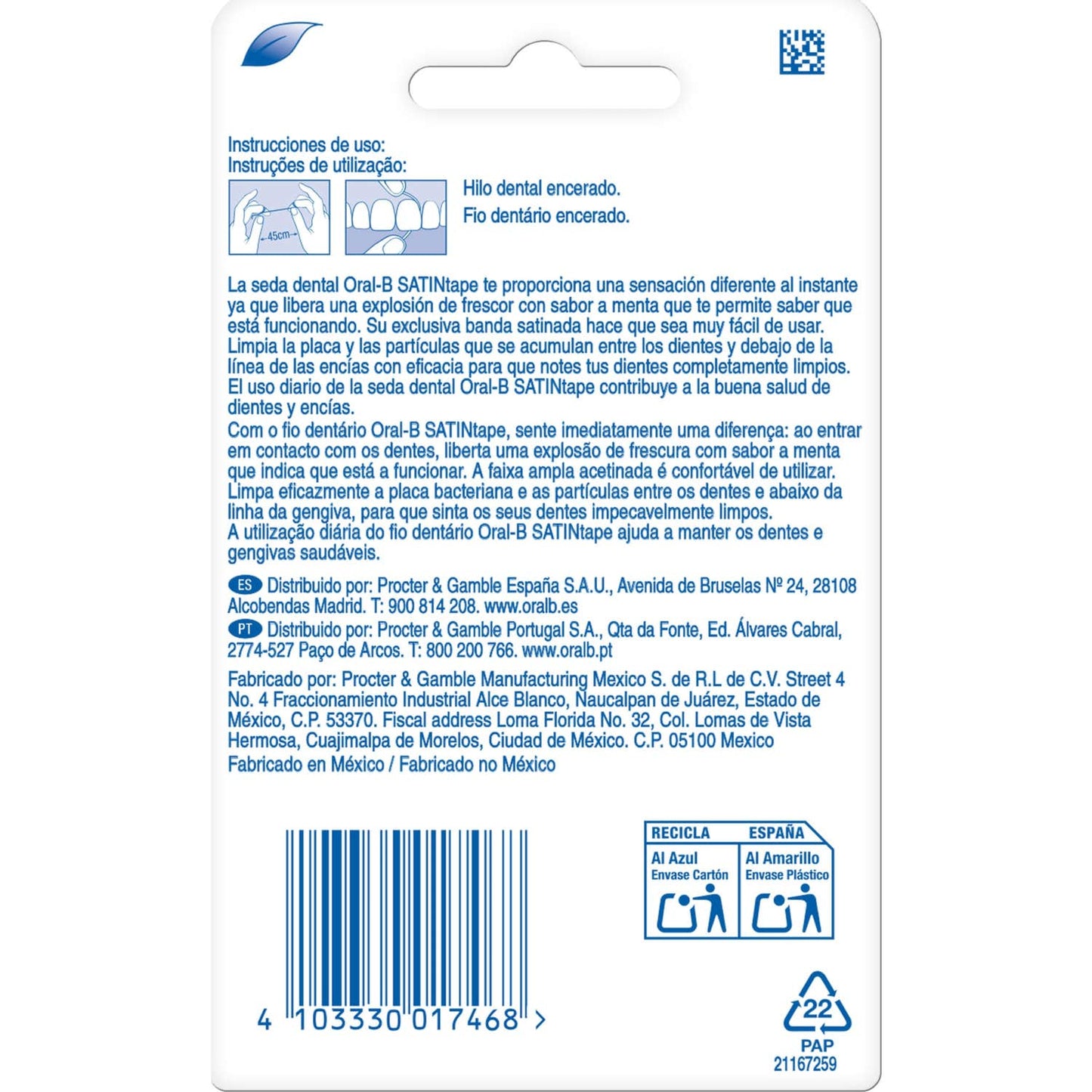 Oral-B Satin Tape Fluor cinta dental menta 25m 1ud