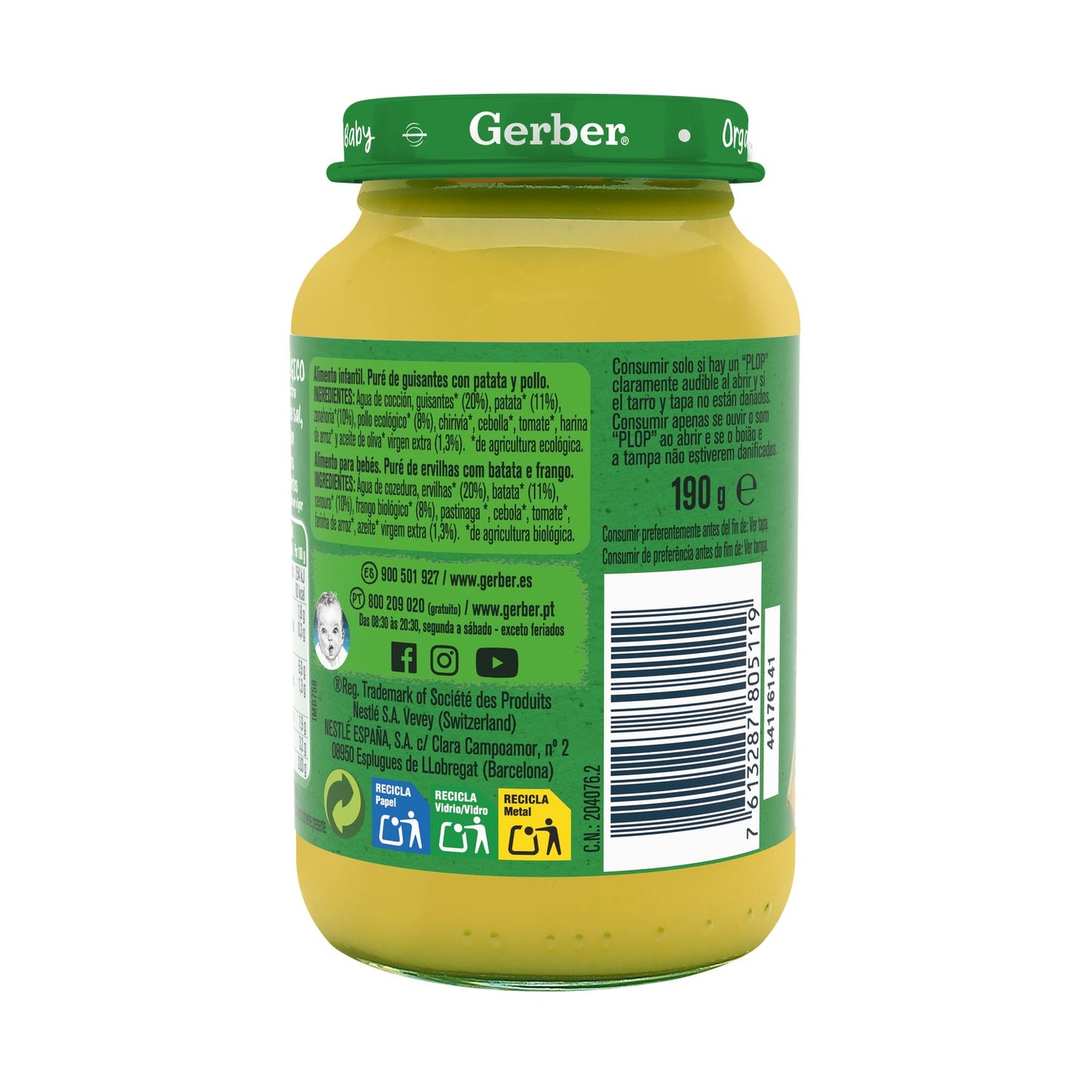 Gerber Organic Guisantes y Patata con Pollo 190g