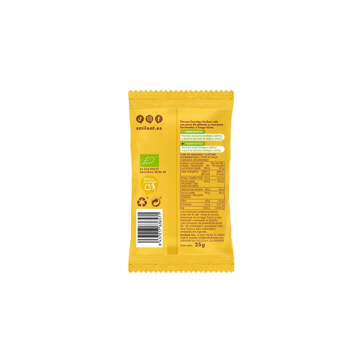 Smileat Triboo Snack Ecológico de Plátano y Manzana 25g