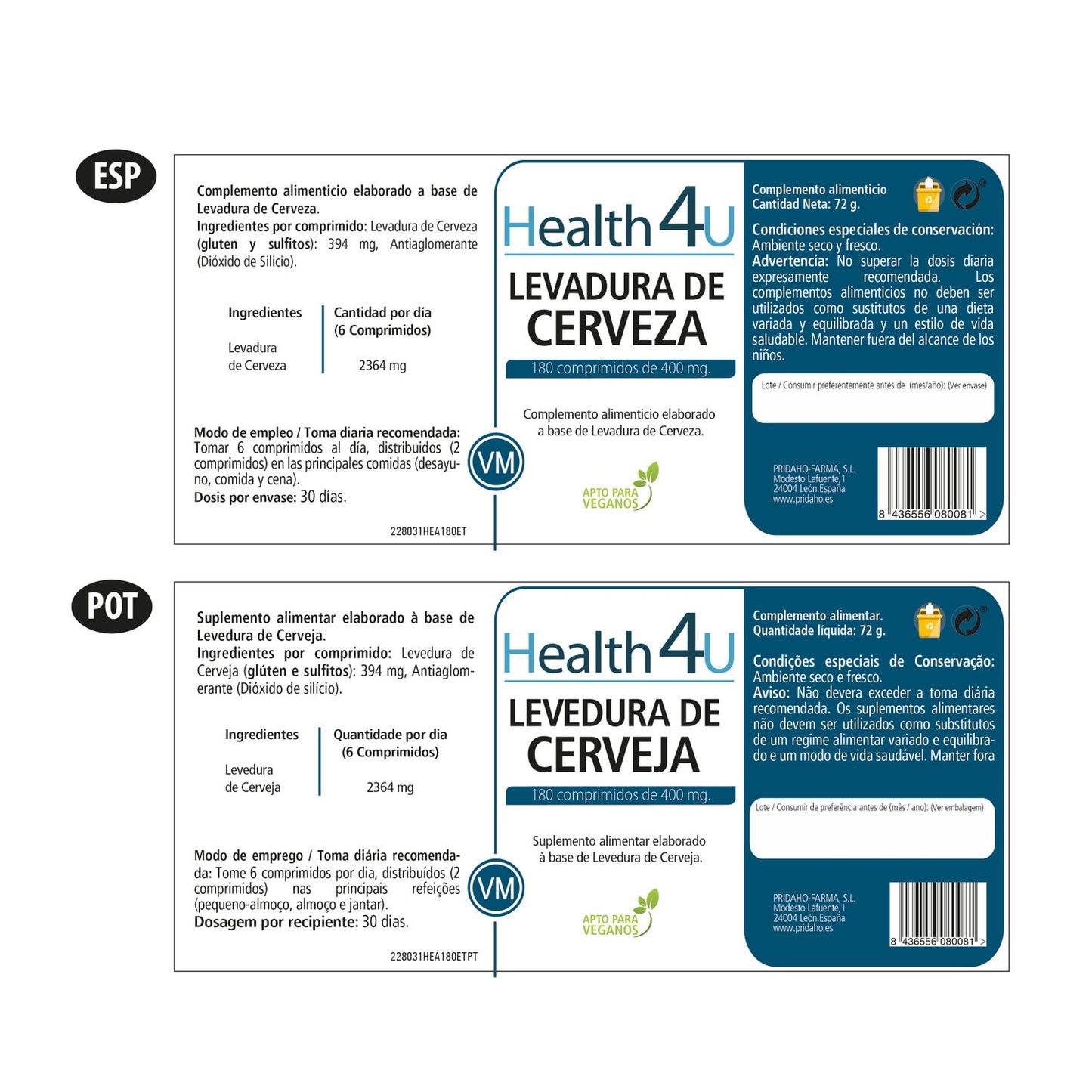 H4U Levadura de Cerveza 180comp