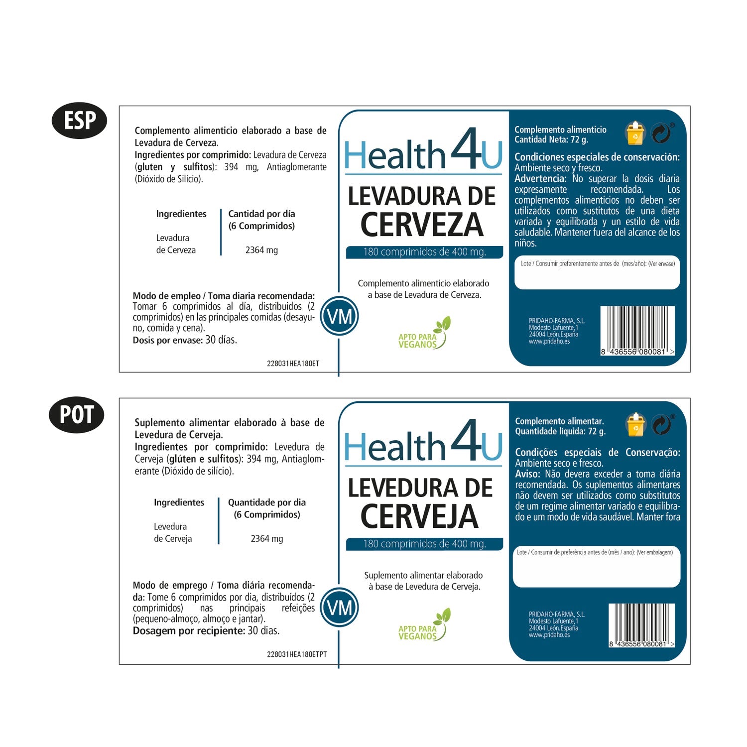 H4U Levadura de Cerveza 180comp