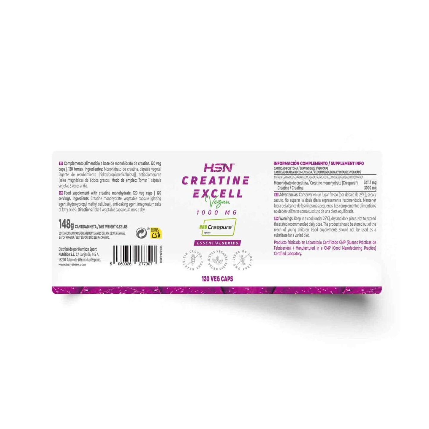 HSN Creatina Excell 1000mg 100% Creapure® 120 Veg Caps