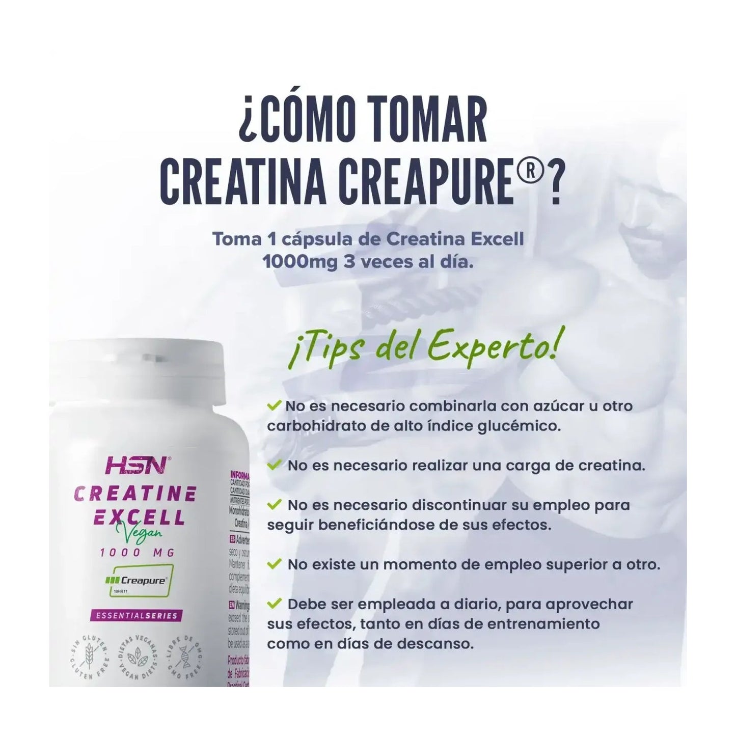 HSN Creatina Excell 1000mg 100% Creapure® 120 Veg Caps