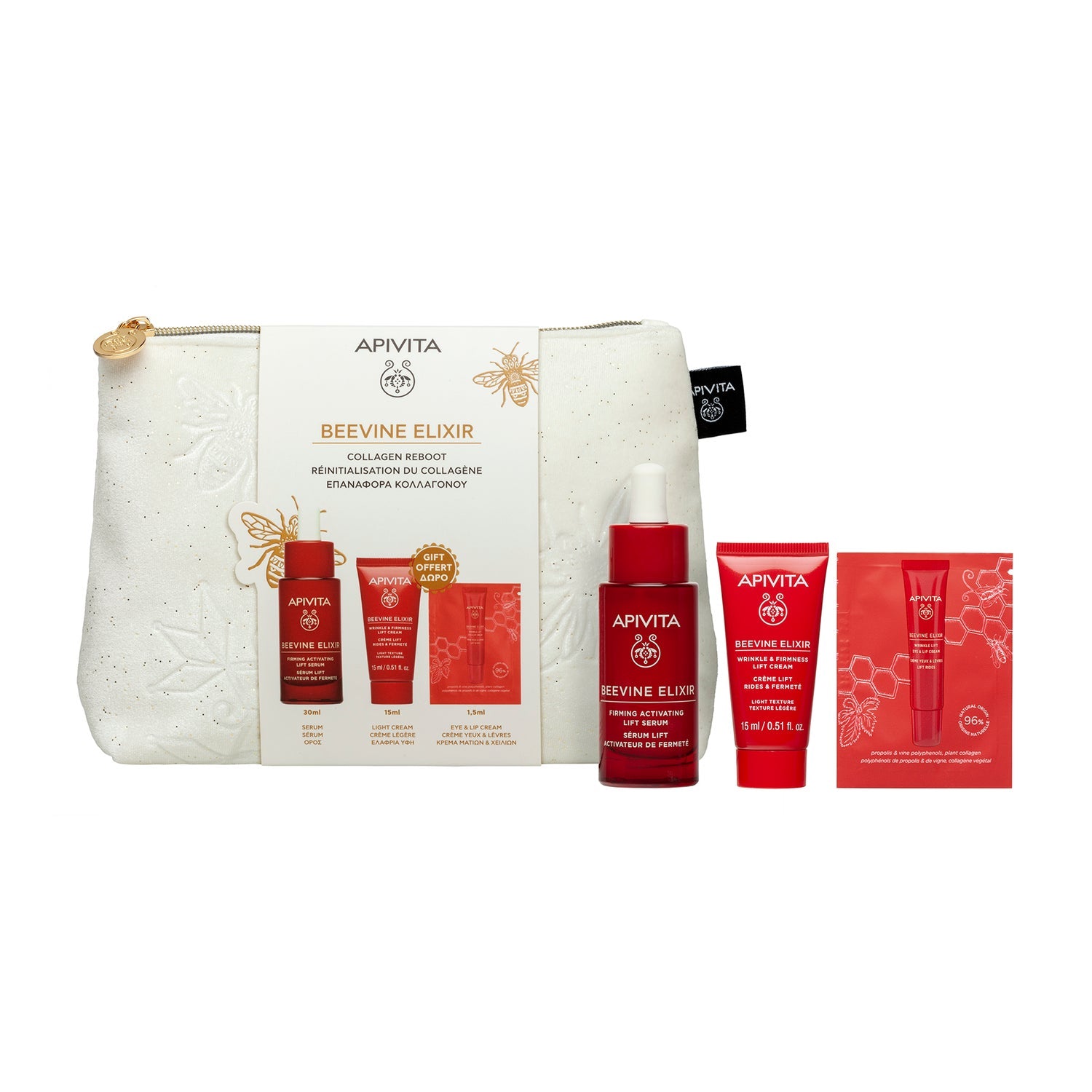 Apivita Pack Beevine Elixir Sérum 30ml + crema ligera 15ml + contorno de ojos 1,5ml