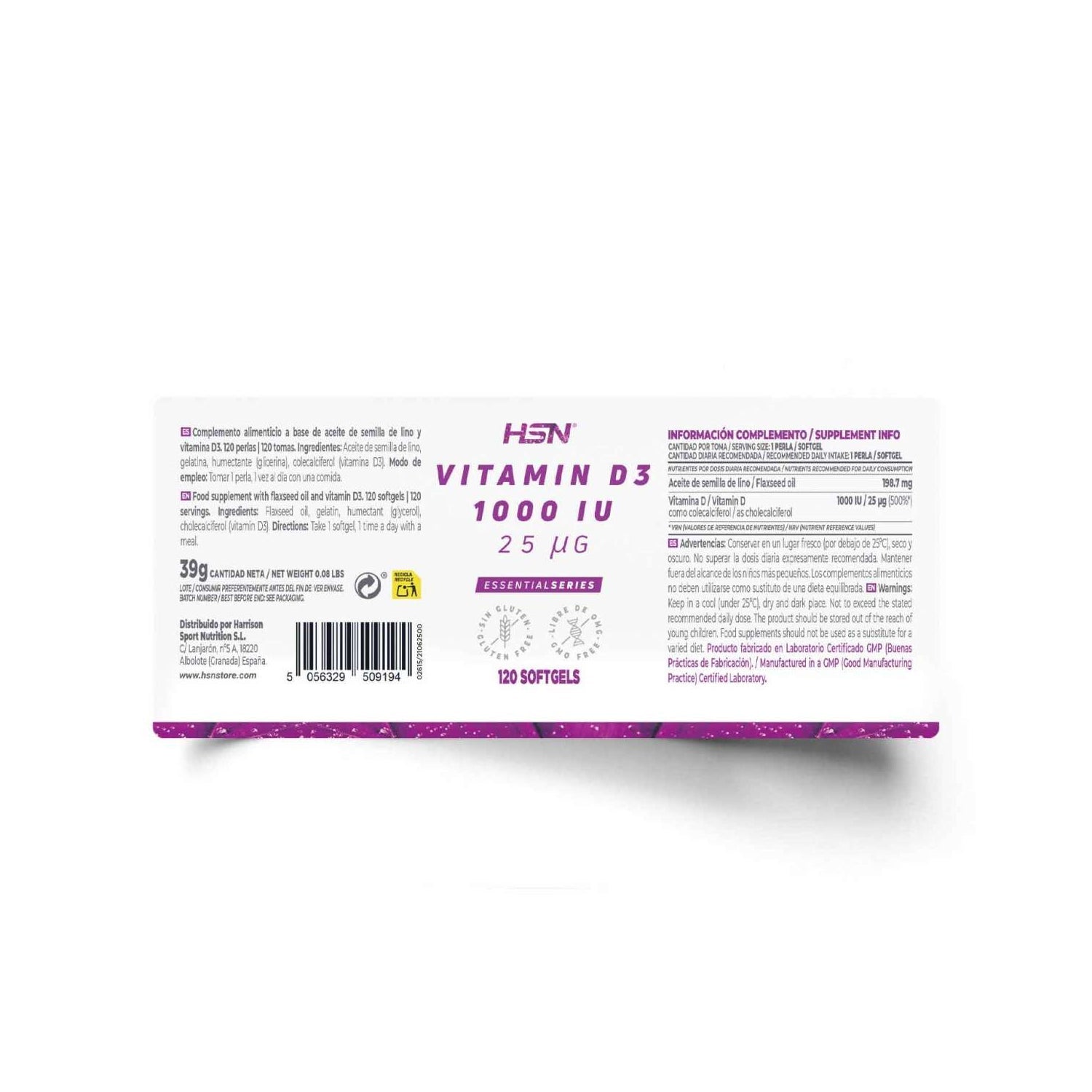 HSN Vitamina D3 1000UI 120 perlas