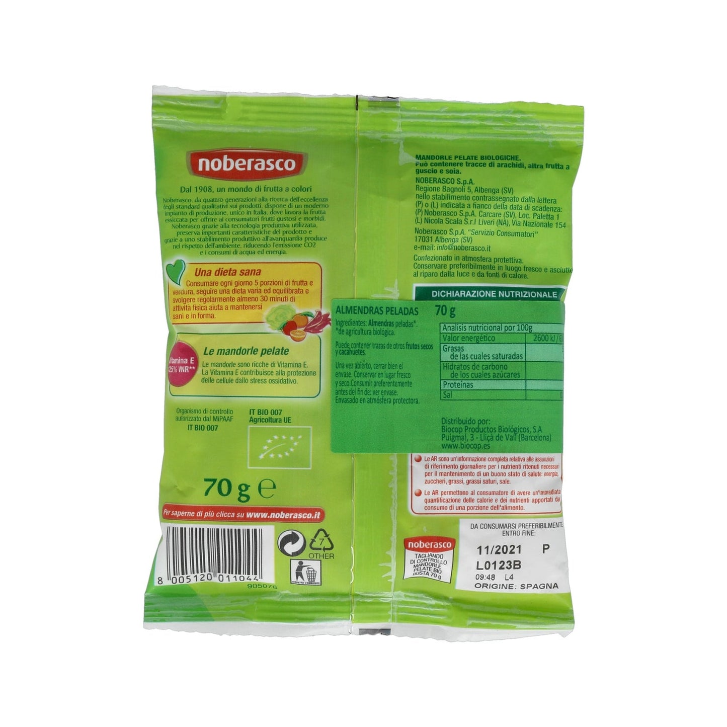 Noberasco Almendra Cruda Pelada Bio 70g
