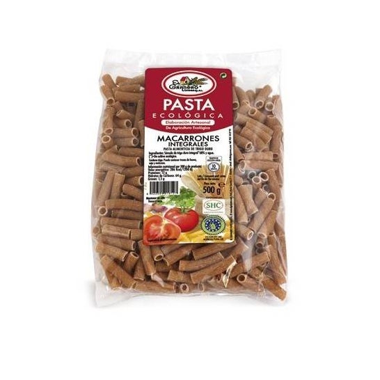 El granero Integral Macarrones Trigo Integral Bio 500 g