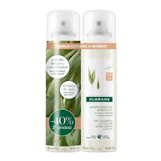 Klorane Champú Seco Leche de Avena Cabello Castaño 2x150ml