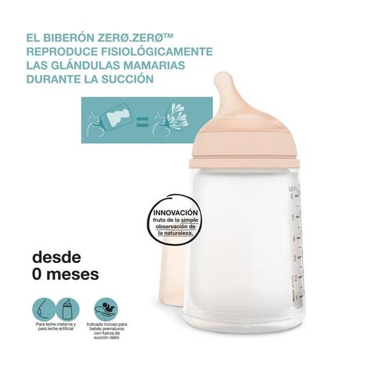 Suavinex Biberón Zero Zero Anticólico Flujo Medio 270ml +3m 1ud
