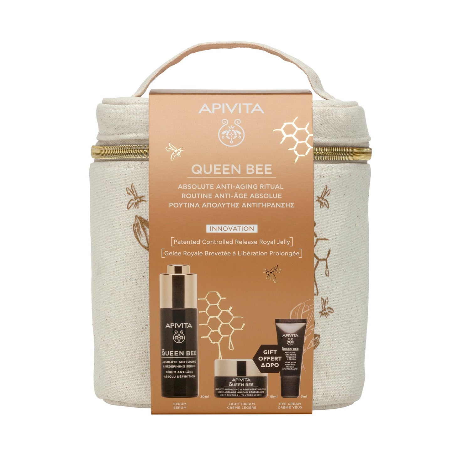 Apivita Ritual Antiedad Queen Bee Sérum + Crema Ligera 15Ml + Contorno 5Ml