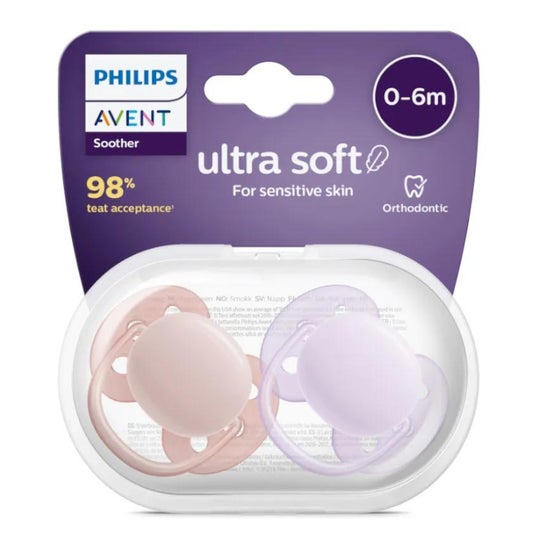 Philips Avent Ultra Soft Chupeta 0-6M Rosa Lilás 2 Unidades