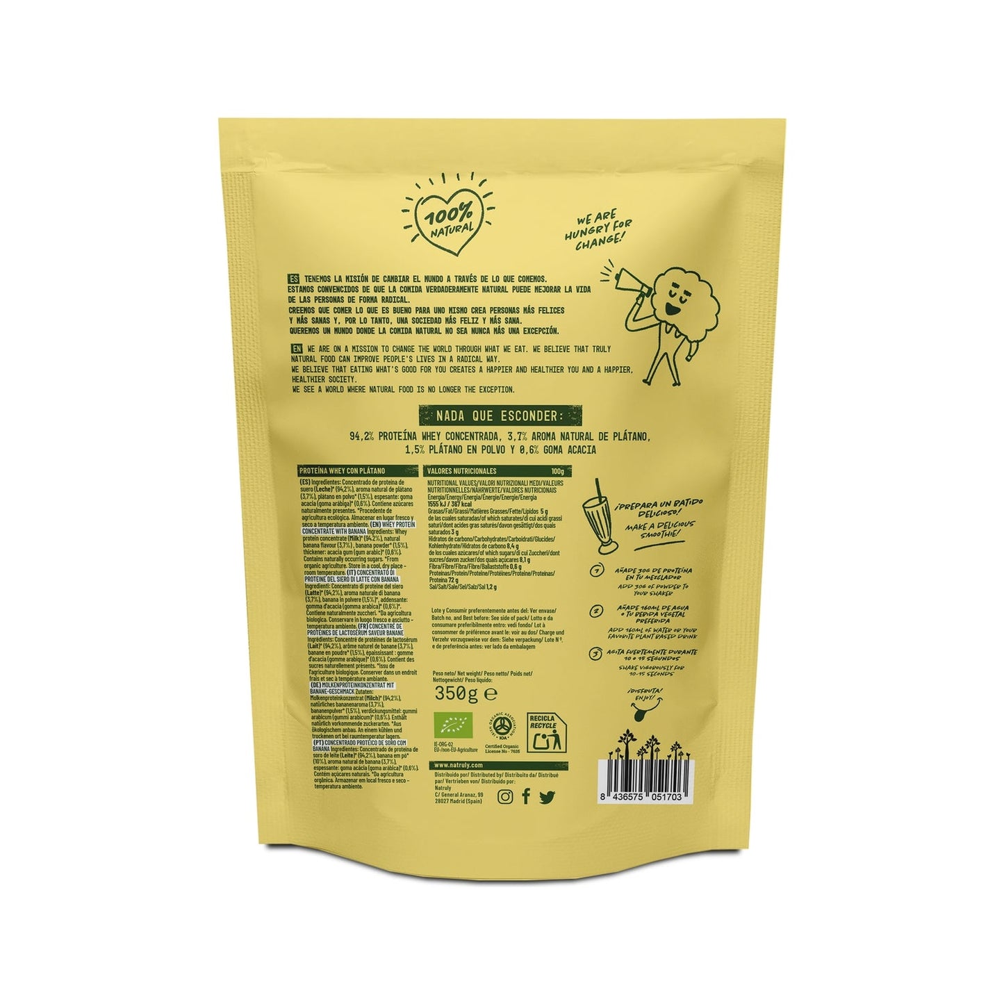 Natruly Proteina Whey 72% Banana Bio 350g