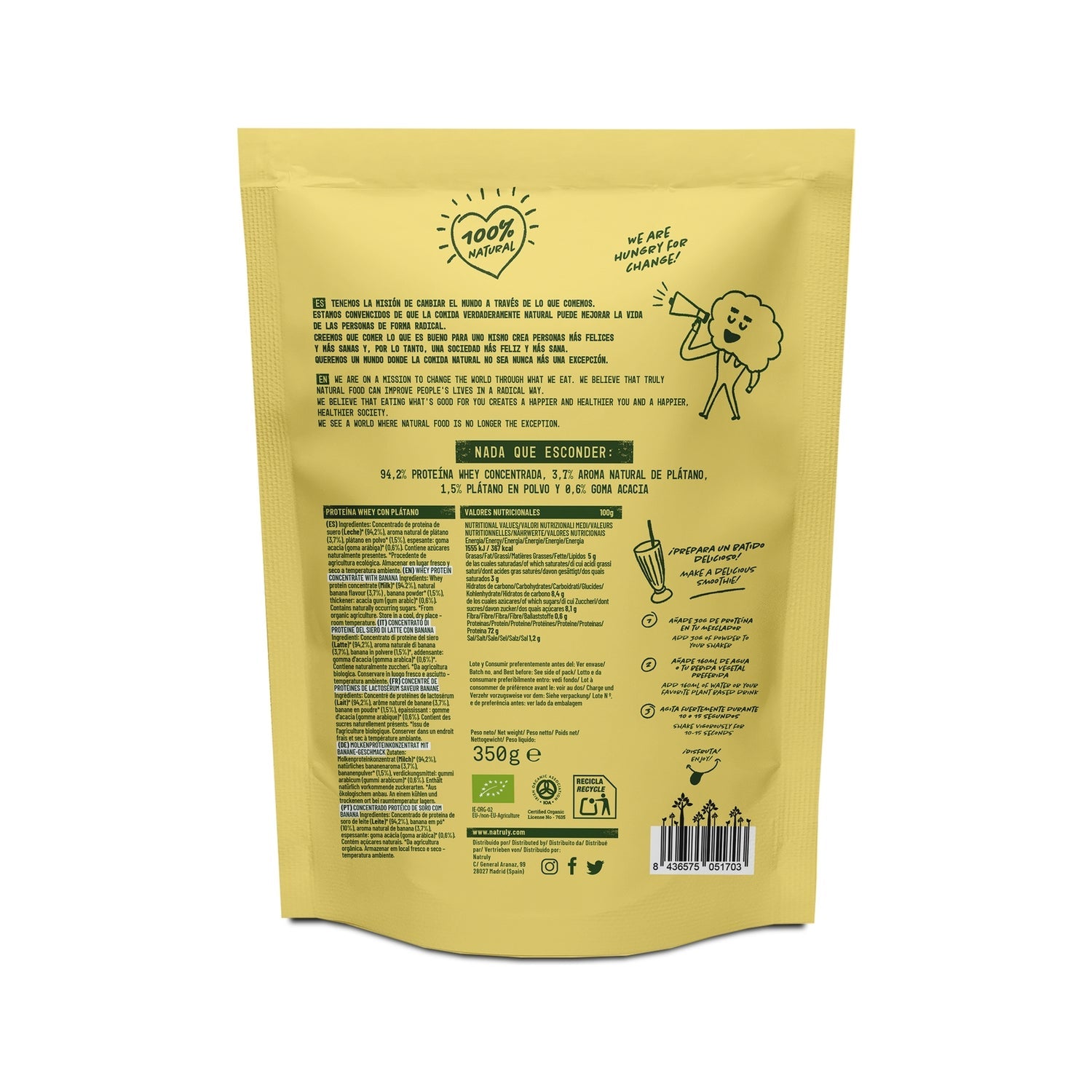 Natruly Proteina Whey 72% Banana Bio 350g