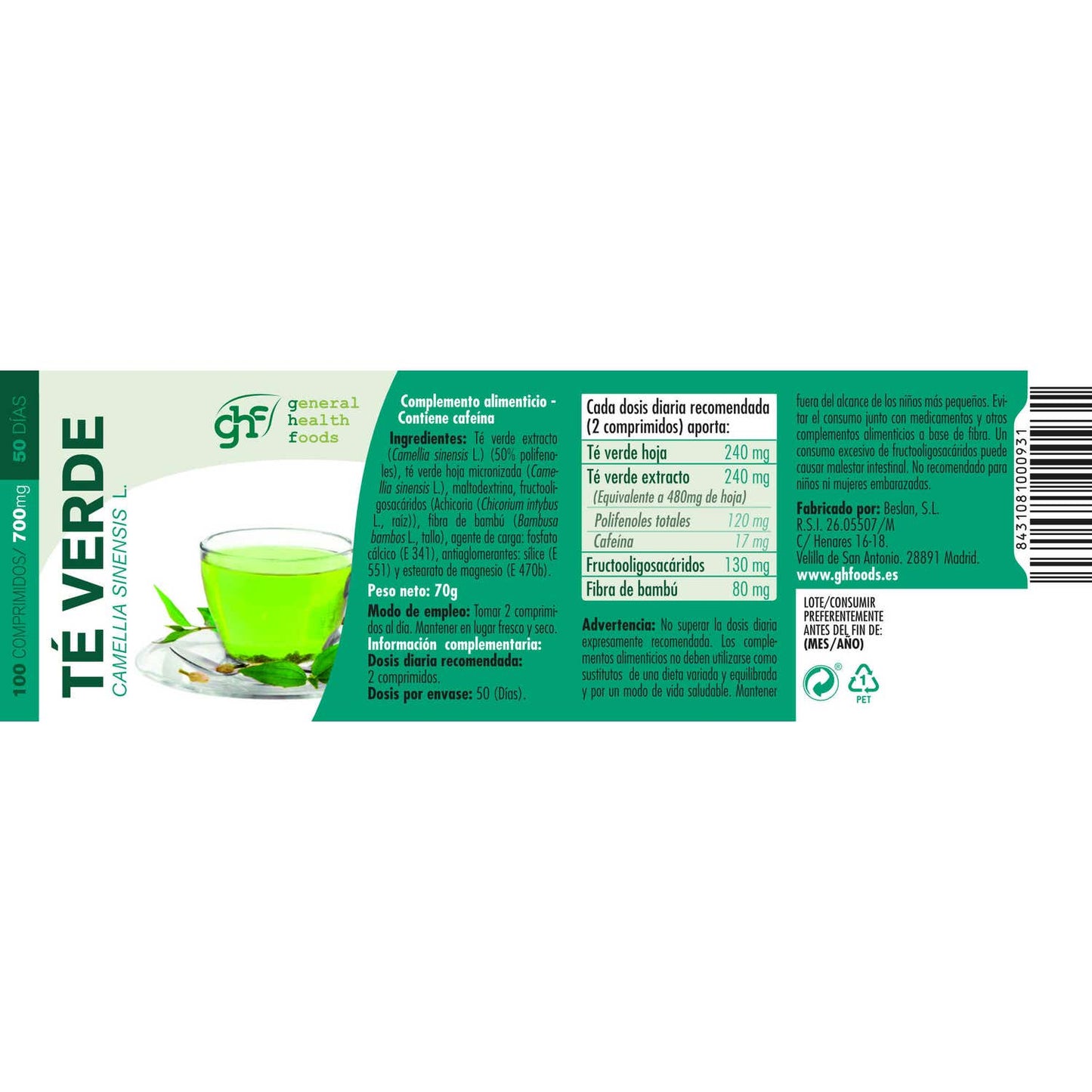 GHF Té Verde 700mg 100comp