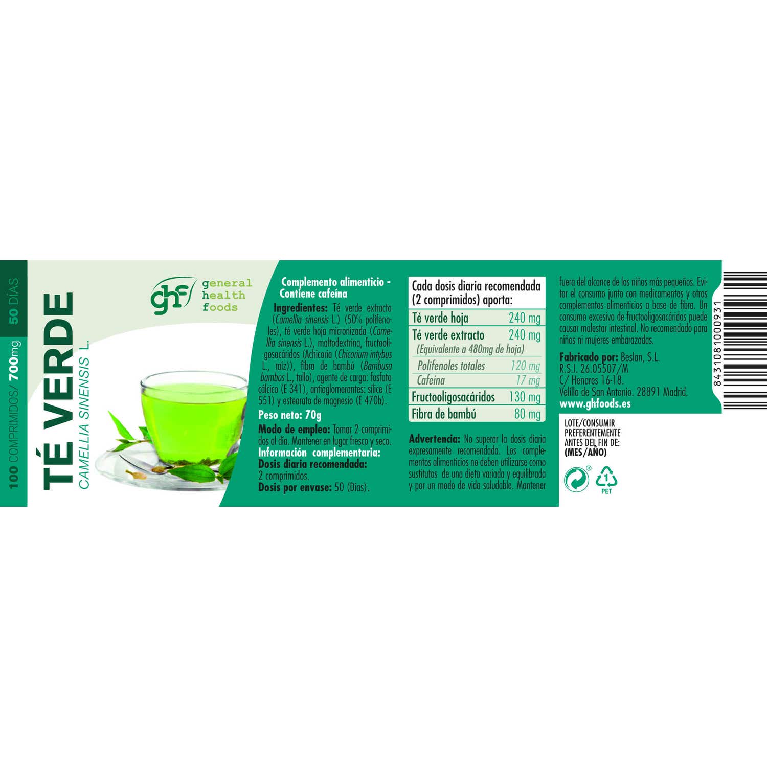 GHF Té Verde 700mg 100comp
