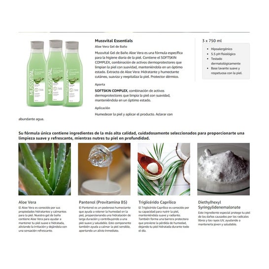 Mussvital Essentials Gel de Baño Aloe Vera 3x750ml